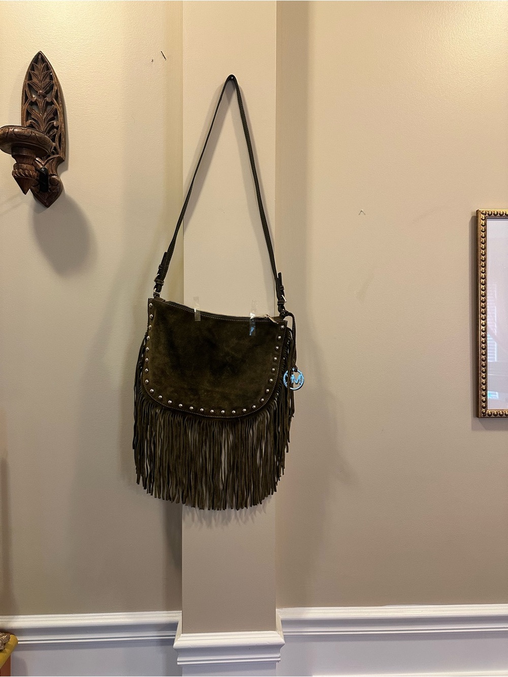 Michael Kors Olive Green Suede Fringe Shoulder Bag
